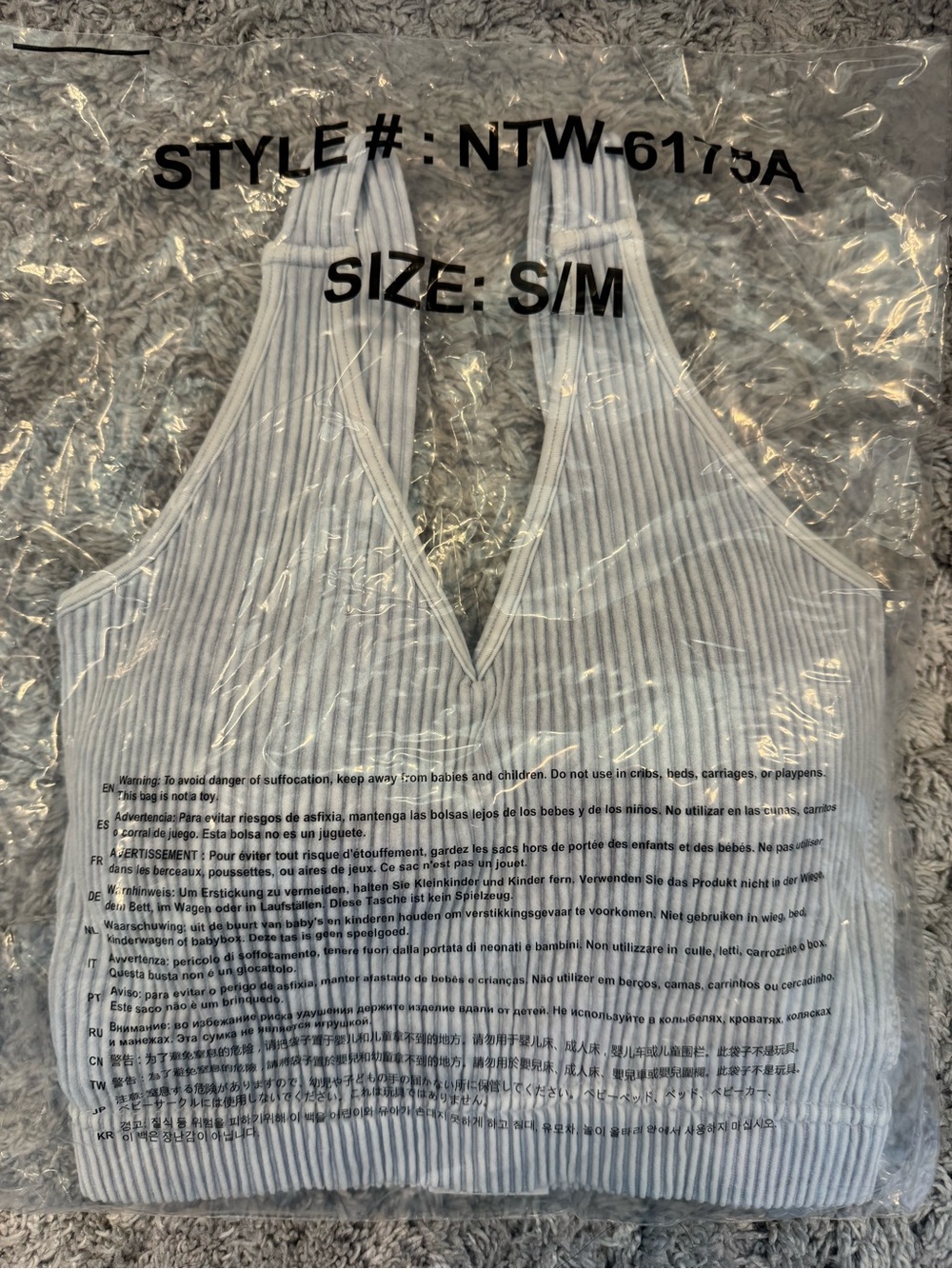 Zenana Light Grey Gray Ribbed Striped Crop Tank Top Brami size S/M New - Picture 2 of 3